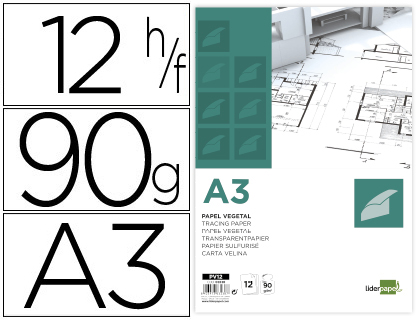 12h papel dibujo Liderpapel A3 90g/m² vegetal